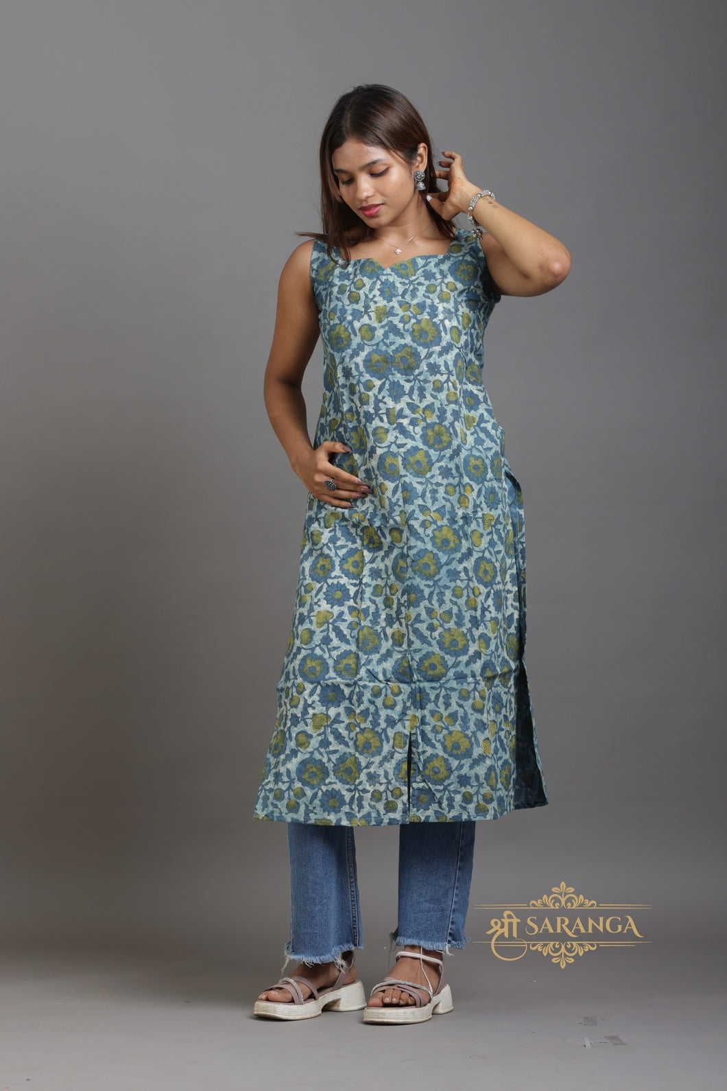 Premium Cotton Indo-western sleeveless Kurti (Top only)  – Breathable and Comfortable cotton