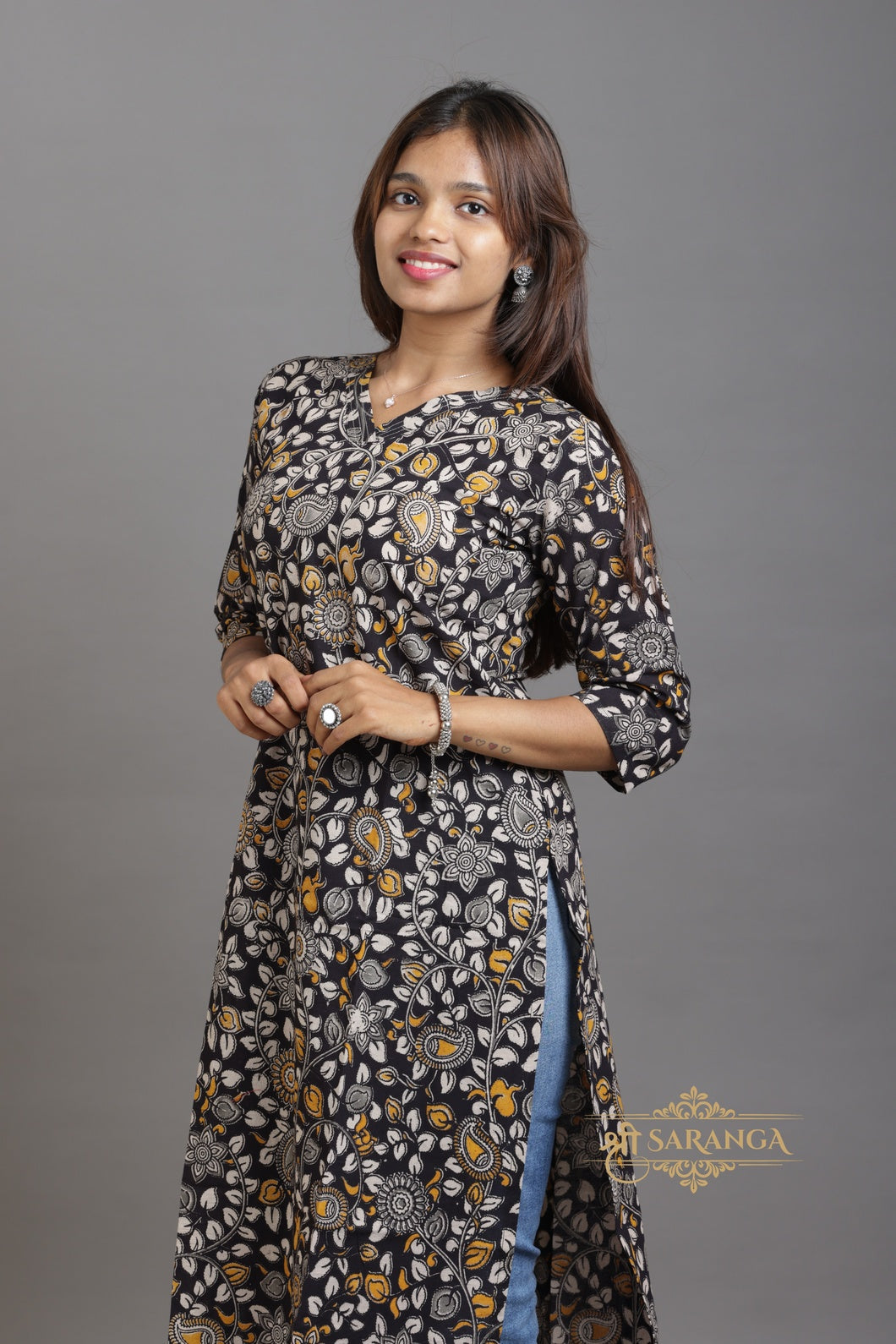 Authentic Kalamkari Floral Long Kurti (Top only)  – Breathable and Comfortable cotton