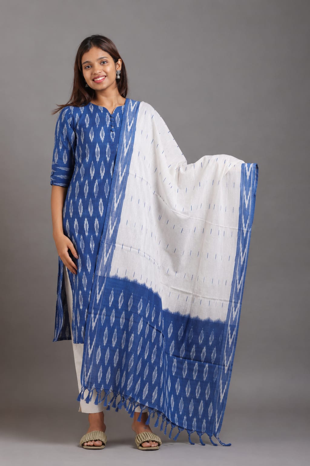 Handcrafted Heritage Ikkat Cotton - 3 Piece Suit Set -  Breathable and Comfortable cotton