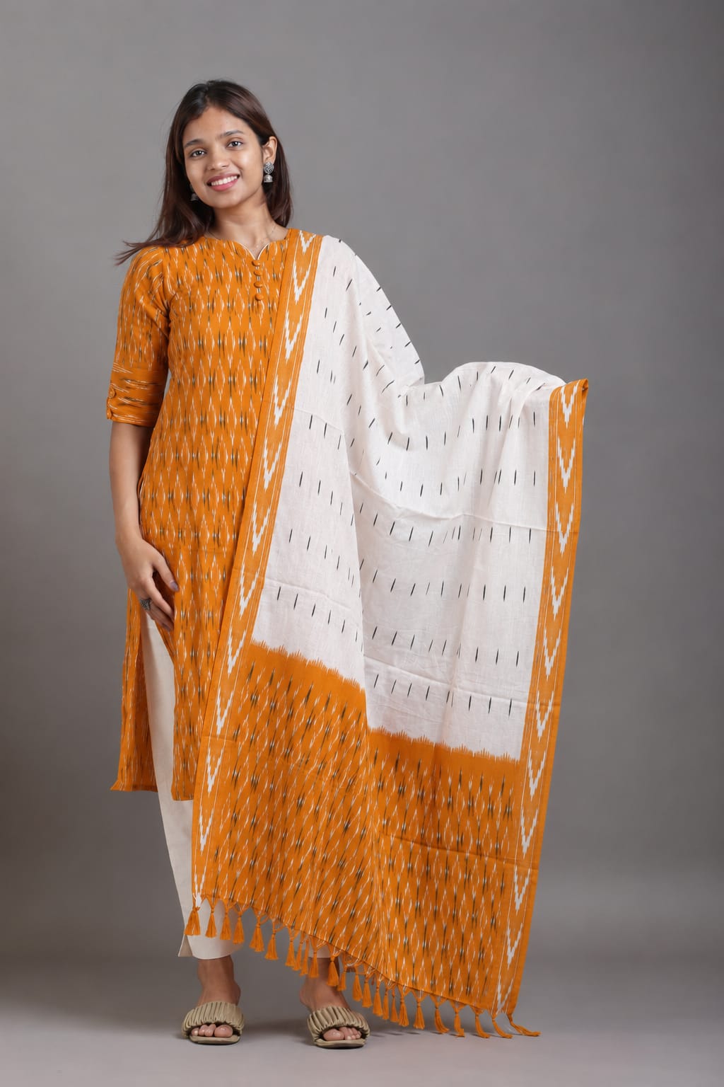 Handcrafted Heritage Ikkat Cotton - 3 Piece Suit Set -  Breathable and Comfortable cotton