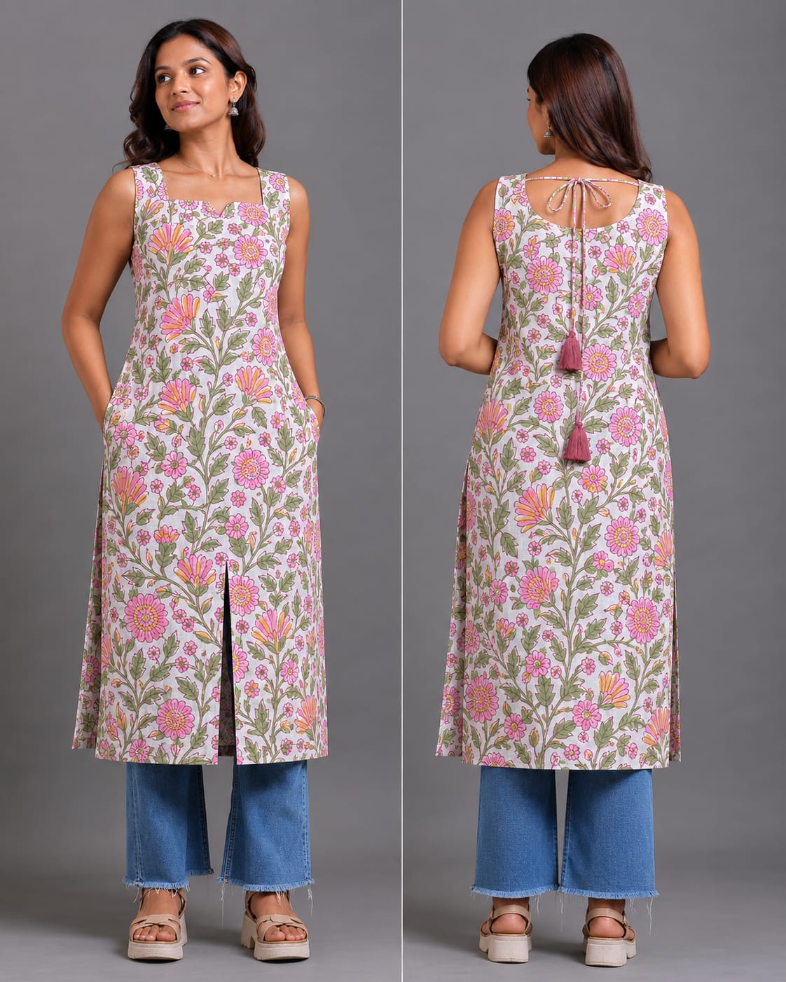 Premium Cotton Indo-western sleeveless Kurti (Top only)  – Breathable and Comfortable cotton