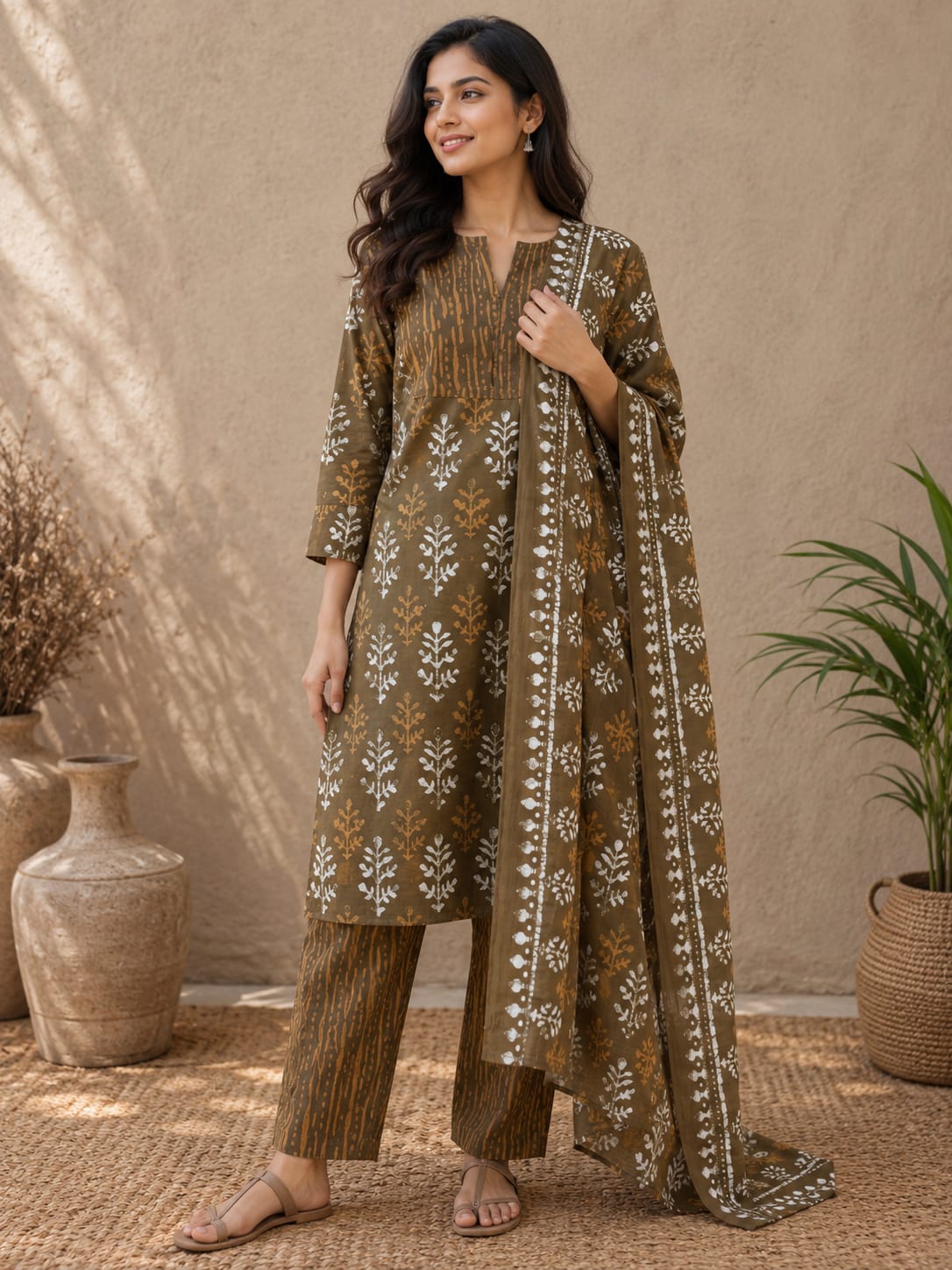 Sunlit Bloom Jaipur Cotton 3 Piece Suit Set - Breathable and Comfortable cotton