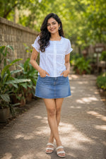 Hakoba Cotton Crop Top - White (with lining)
