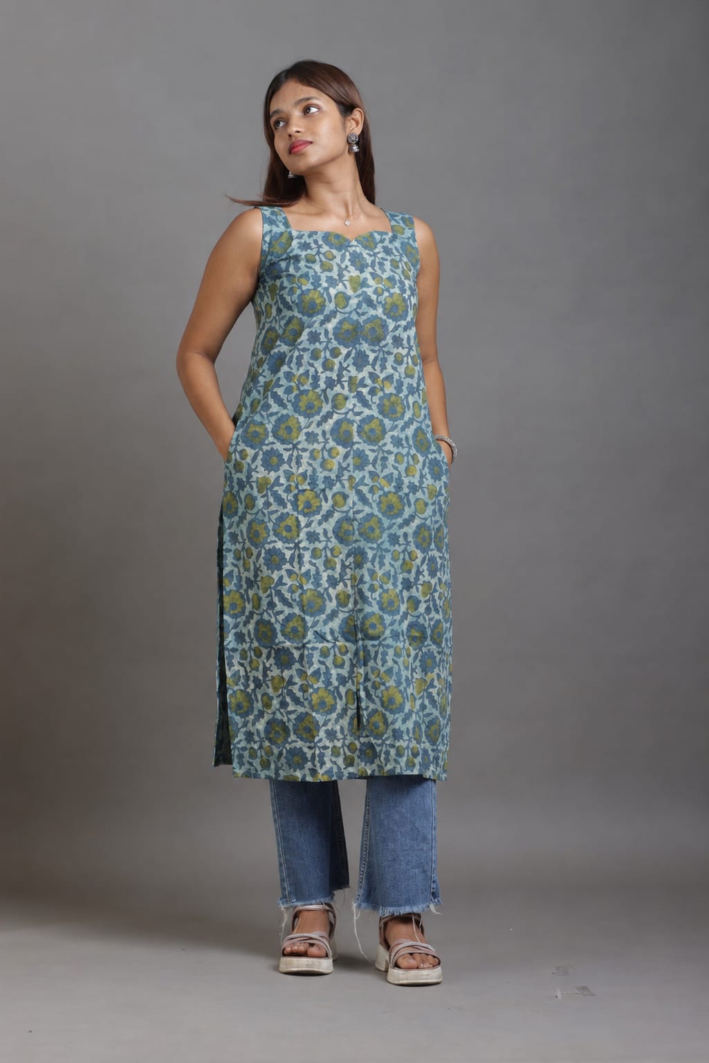 Premium Cotton Indo-western sleeveless Kurti (Top only)  – Breathable and Comfortable cotton