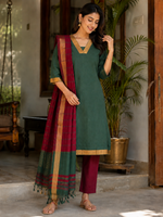 Emerald Heritage Kurti Set - Pure Mangalagiri Cotton Top length - 39 inches