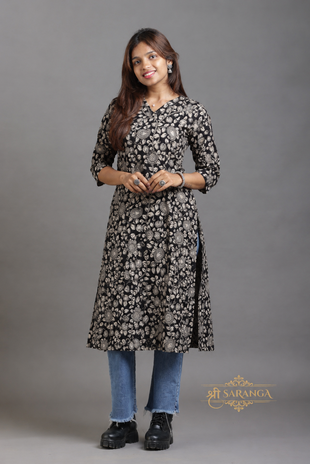 Authentic Kalamkari Floral Long Kurti (Top only)  – Breathable and Comfortable cotton