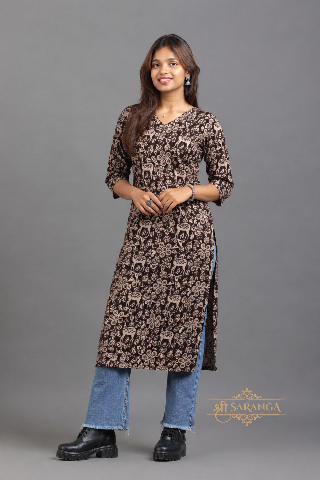 Authentic Kalamkari Floral Long Kurti (Top only)  – Breathable and Comfortable cotton