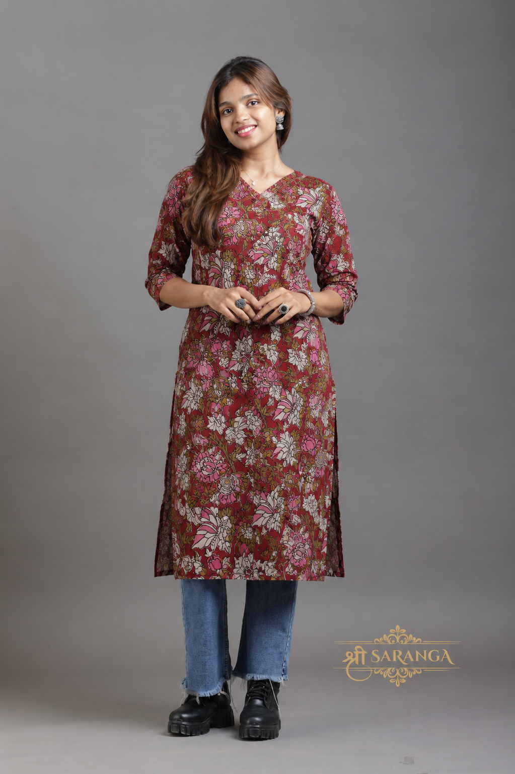 Authentic Kalamkari Floral Long Kurti (Top only)  – Breathable and Comfortable cotton