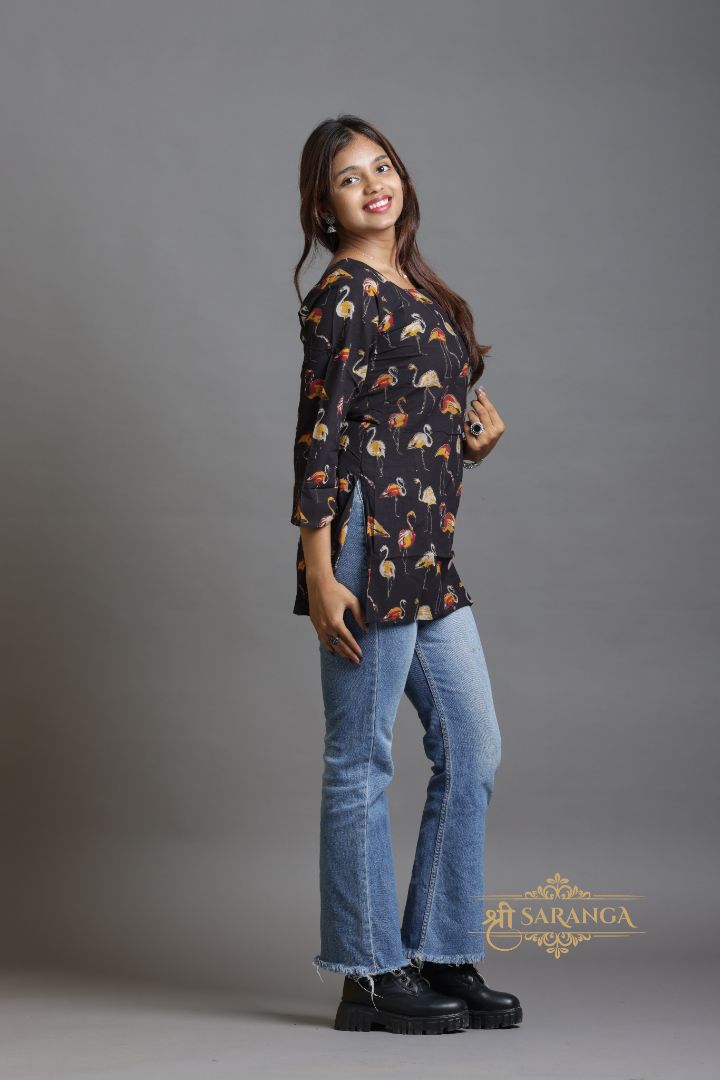 Stylish Kalamkari Black Corset Top -  Breathable and Comfortable cotton