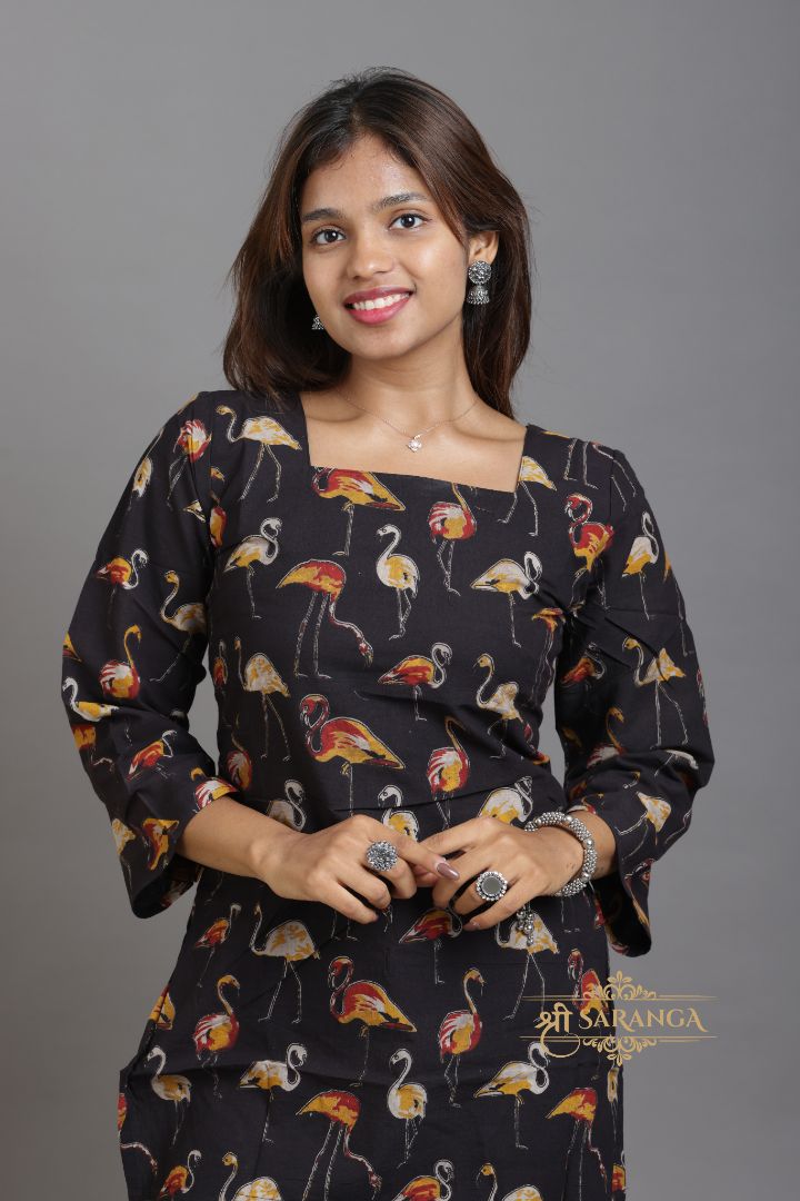 Stylish Kalamkari Black Corset Top -  Breathable and Comfortable cotton