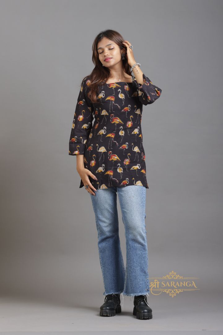 Stylish Kalamkari Black Corset Top -  Breathable and Comfortable cotton