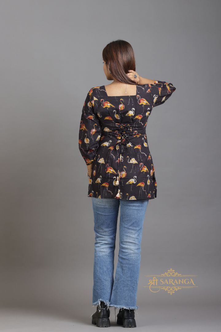 Stylish Kalamkari Black Corset Top -  Breathable and Comfortable cotton