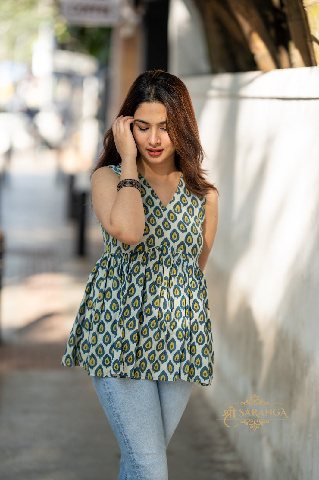Premium Bagru Cotton (Hand block printed with natural dyes) Peplum Sleeveless Top-Breathable, Comfortable, Supersoft Cotton