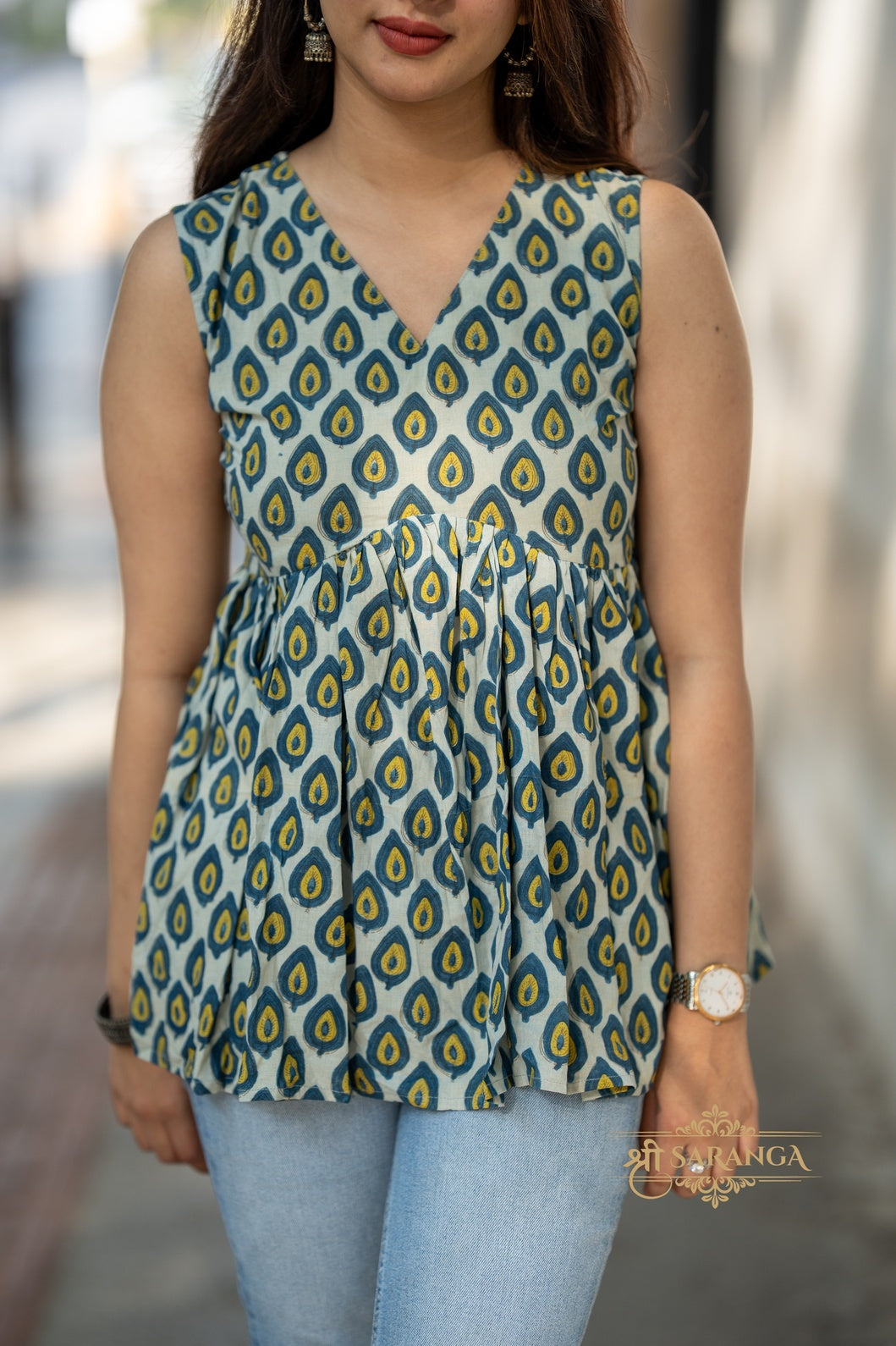 Premium Bagru Cotton (Hand block printed with natural dyes) Peplum Sleeveless Top-Breathable, Comfortable, Supersoft Cotton