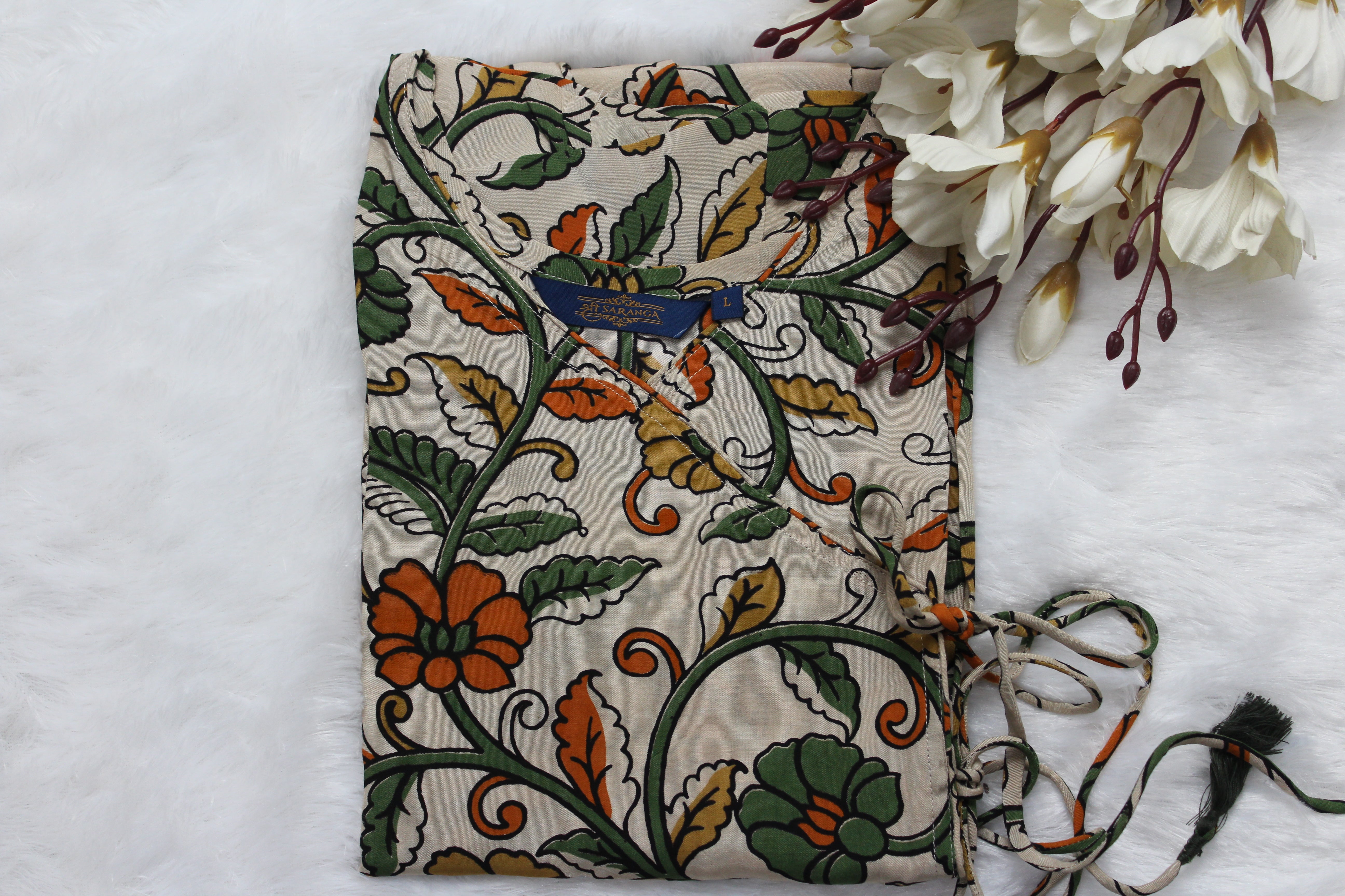Authentic Kalamkari Graceful Gathered A – Line Kurti  (Top only)   – Breathable and Comfortable silk