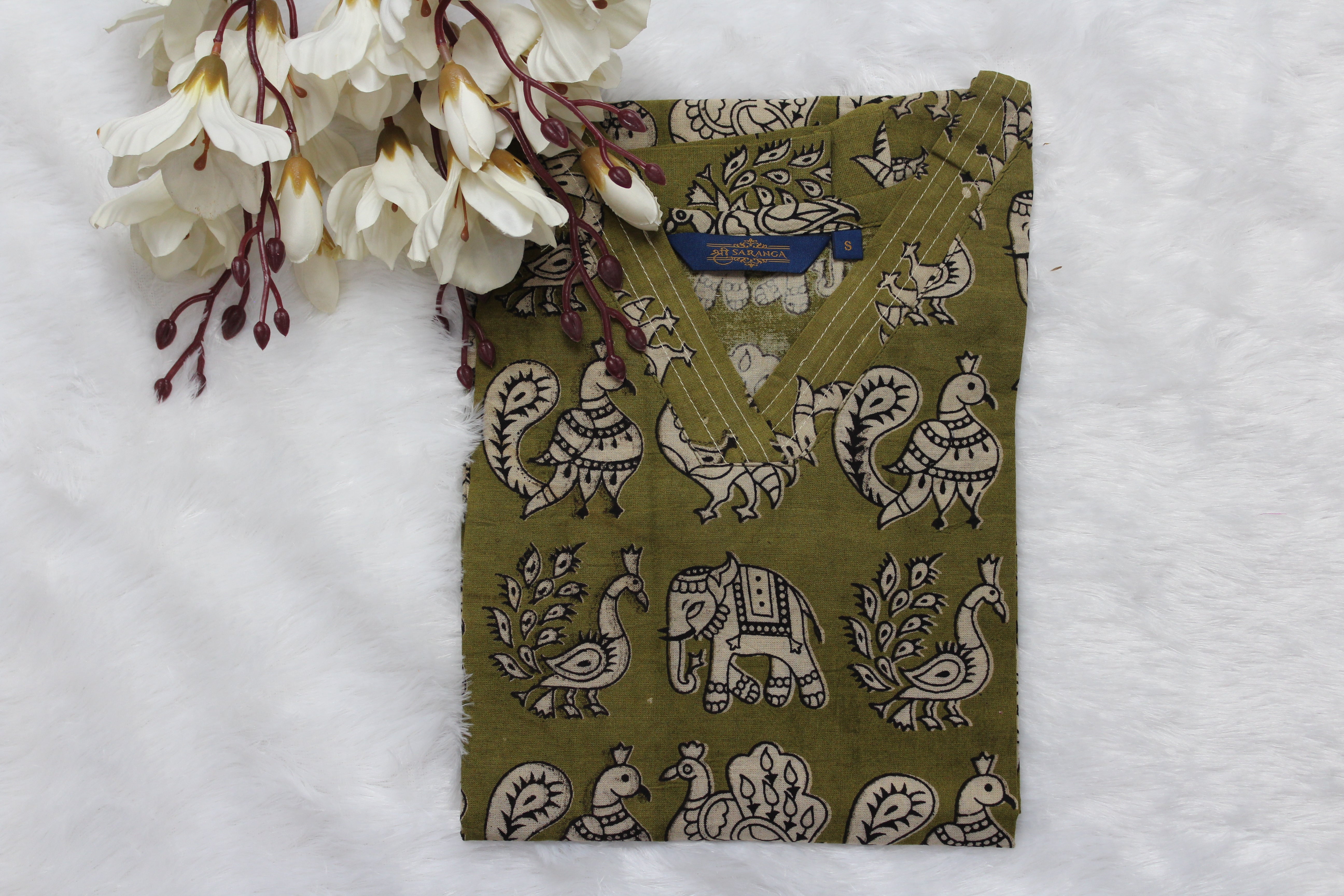 Authentic Kalamkari Floral Long Kurti (Top only)  – Breathable and Comfortable cotton