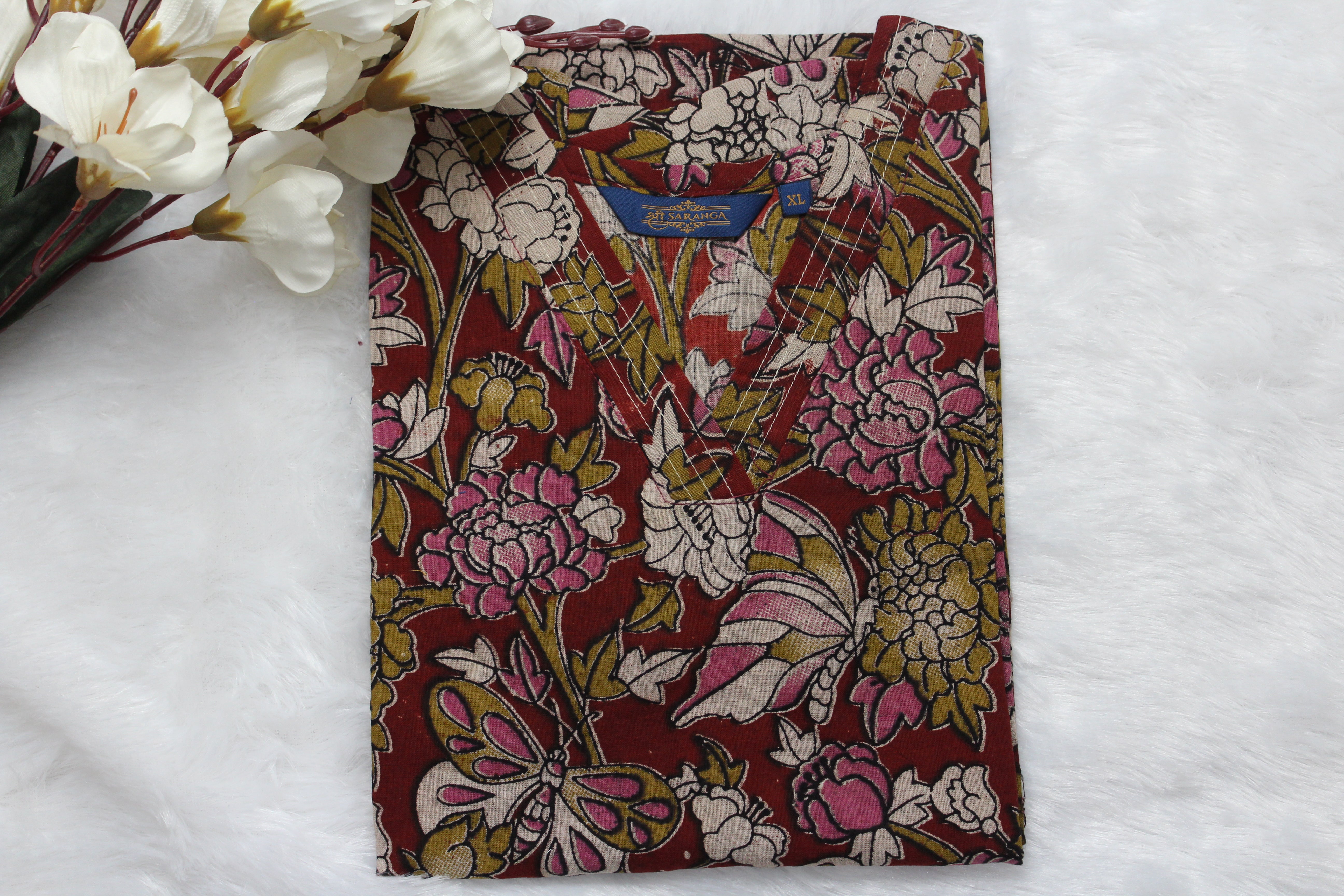 Authentic Kalamkari Floral Long Kurti (Top only)  – Breathable and Comfortable cotton