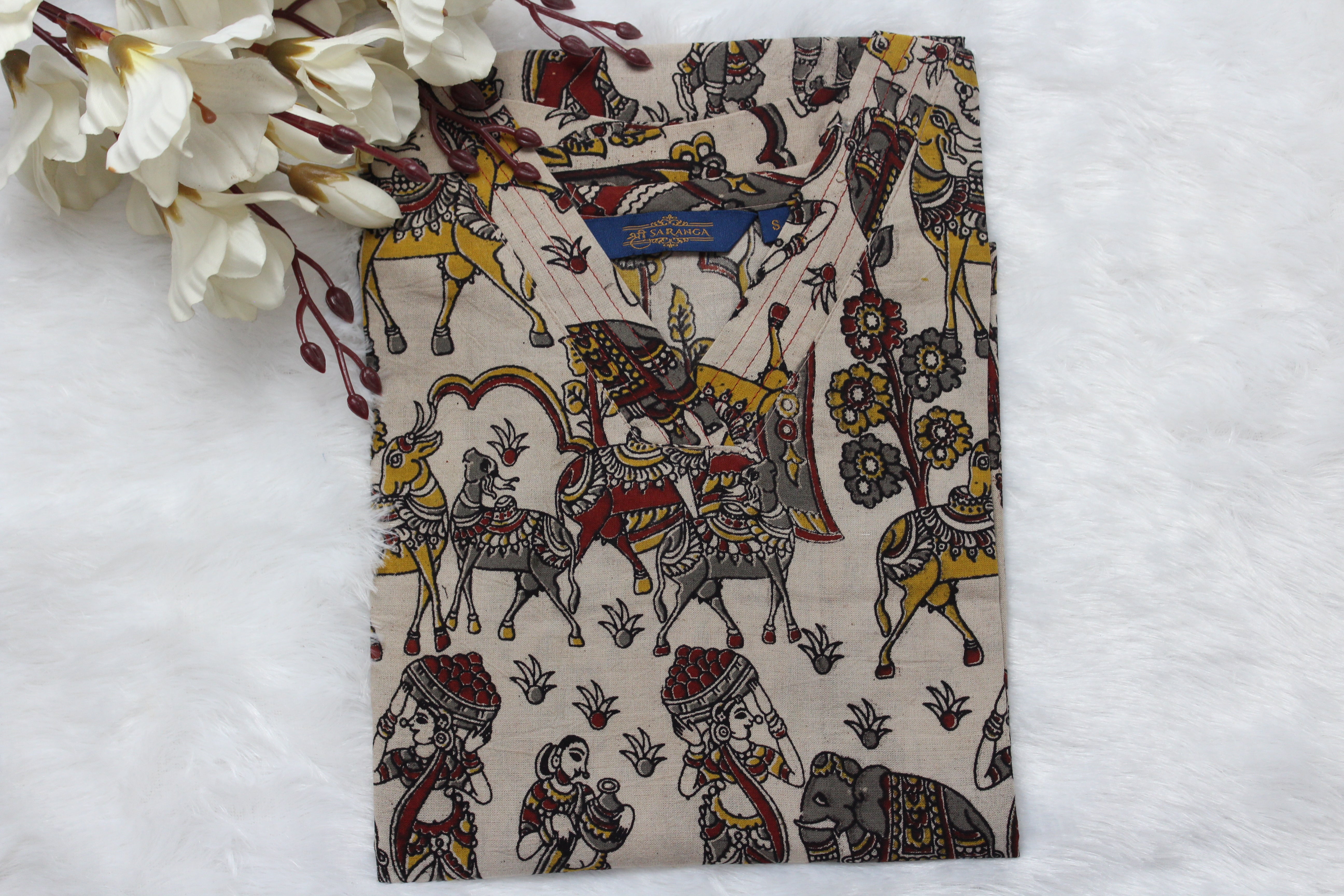 Authentic Kalamkari Floral Long Kurti (Top only)  – Breathable and Comfortable cotton