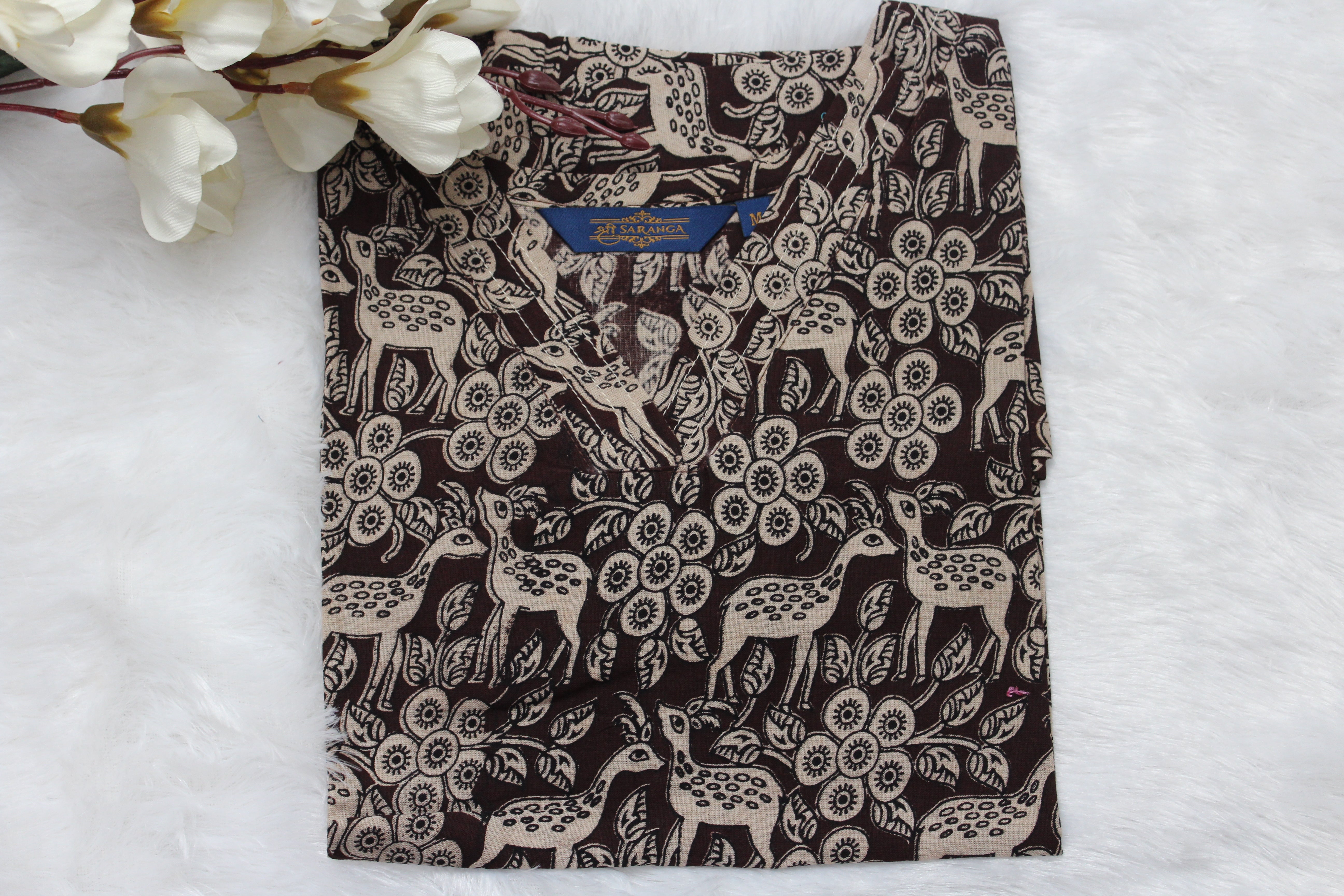 Authentic Kalamkari Floral Long Kurti (Top only)  – Breathable and Comfortable cotton