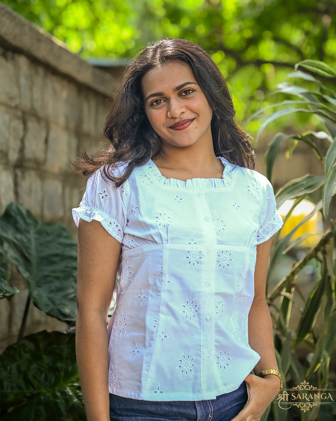 Hakoba Cotton Crop Top - White (with lining)