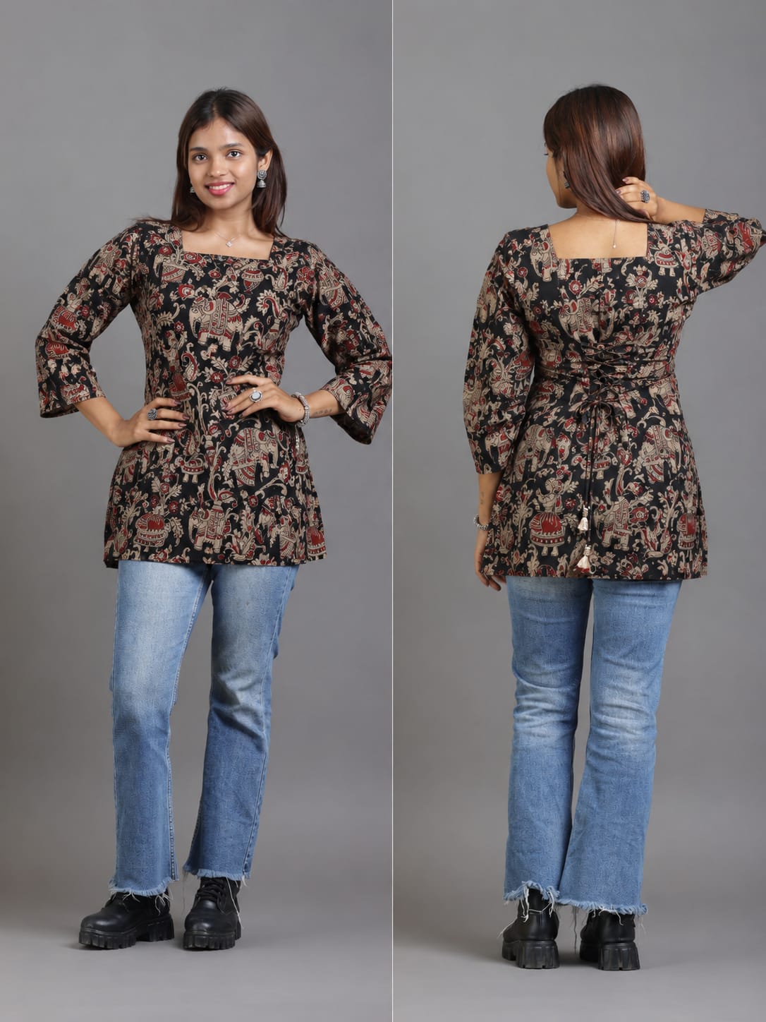 Stylish Kalamkari Black Corset Top -  Breathable and Comfortable cotton