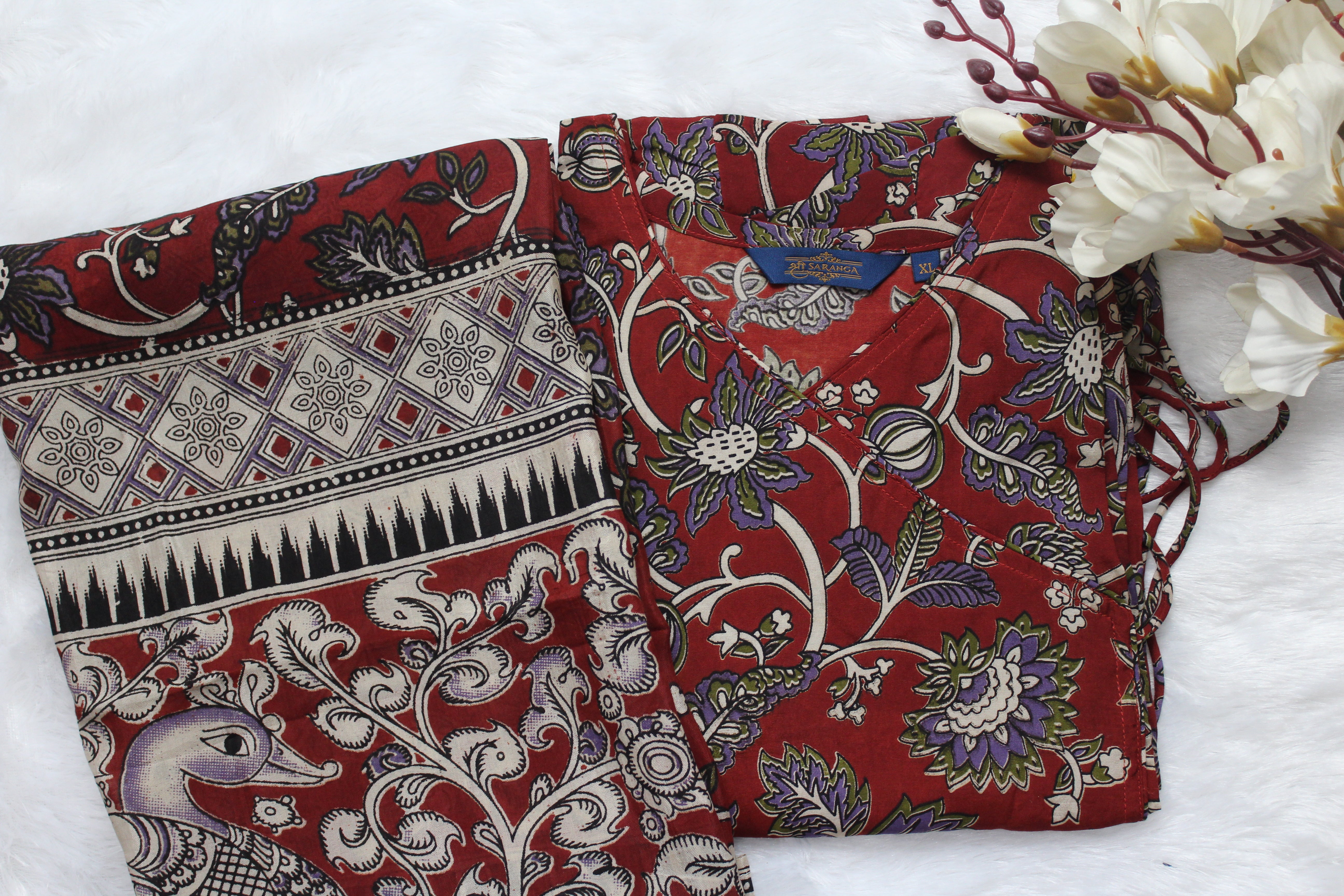 Authentic Kalamkari Graceful Gathered A – Line Kurti with Dupatta    – Breathable and Comfortable silk