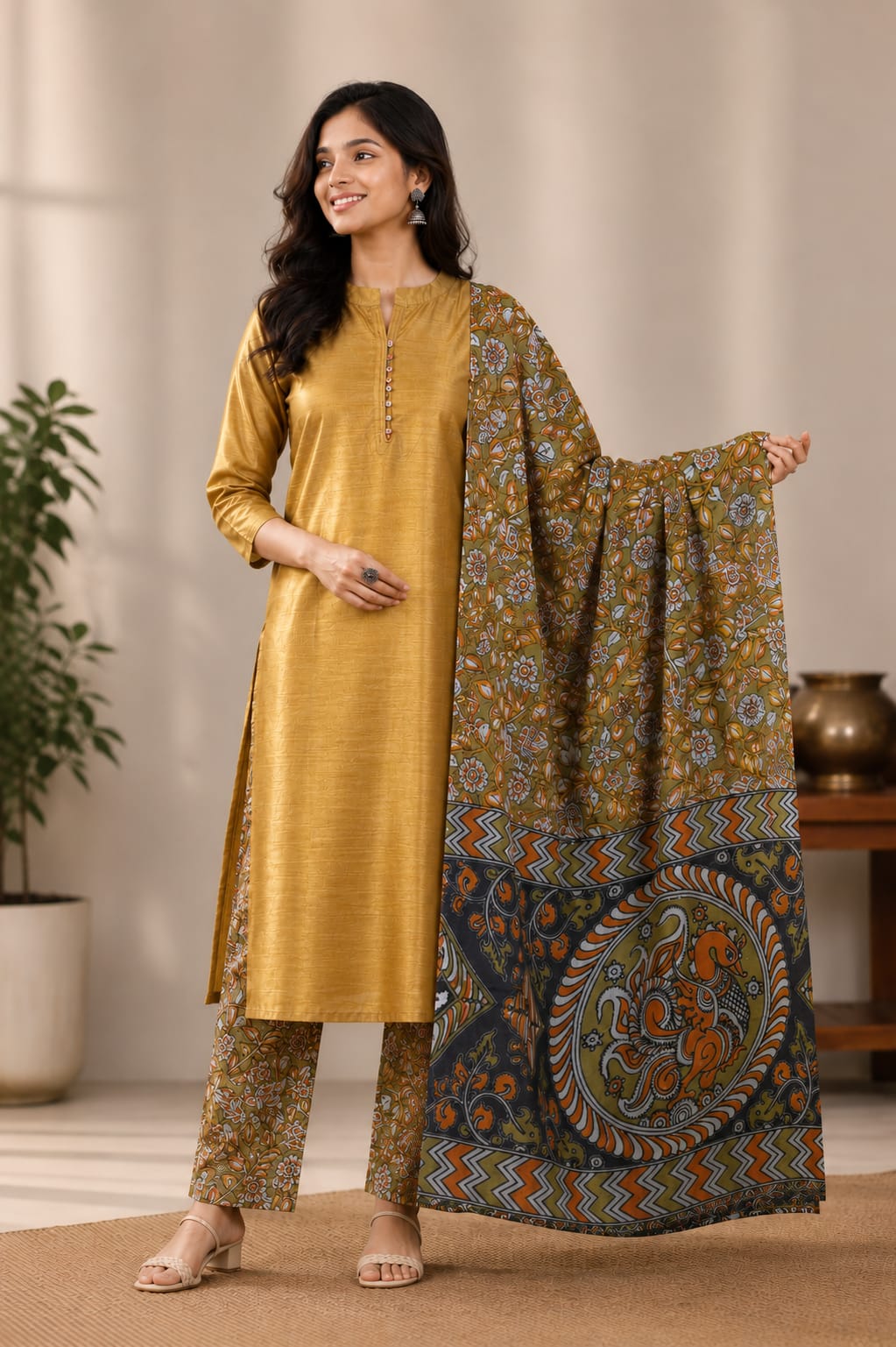 Heritage Kalamkari Cotton 3 Piece Suit Set
