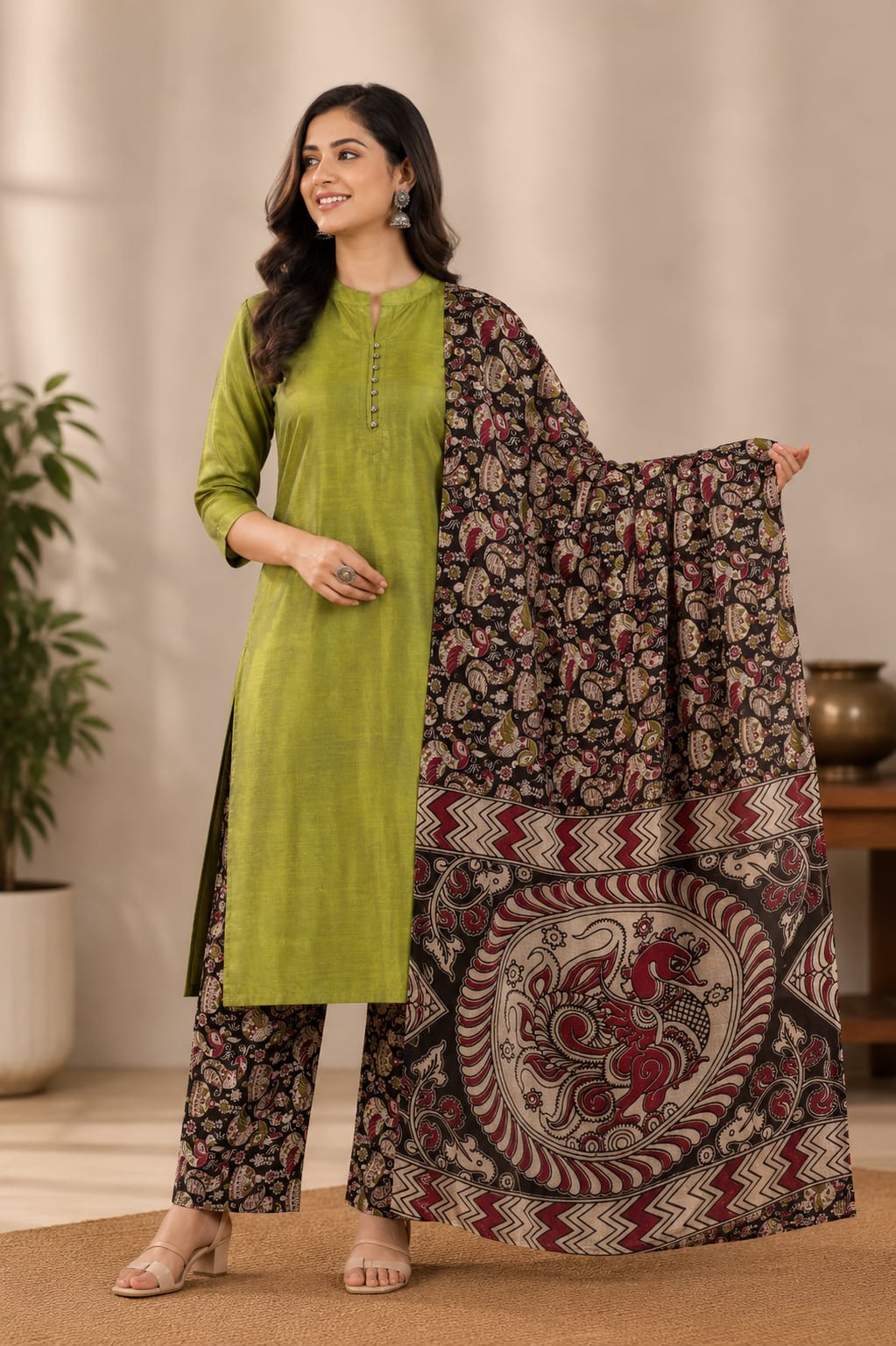 Heritage Kalamkari Cotton 3 Piece Suit Set