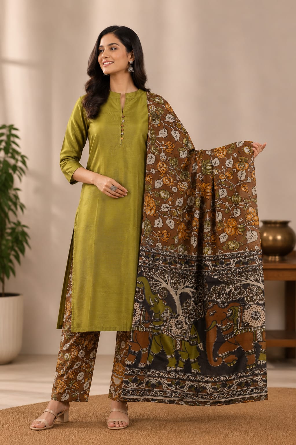Heritage Kalamkari Cotton 3 Piece Suit Set