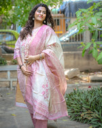Blush Pink Tissue Linen kurti set with Dupatta