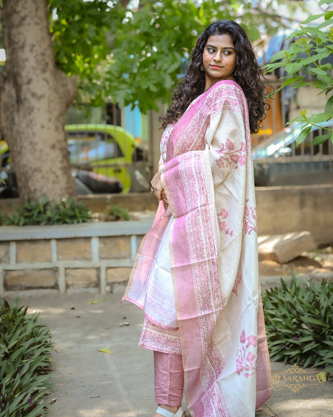 Blush Pink Tissue Linen kurti set with Dupatta