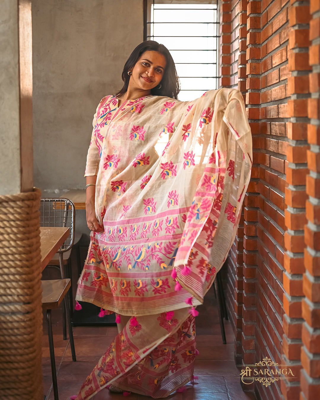 Songbird Cotton Silk Jamdani Kurta & Dupatta Set - Cream