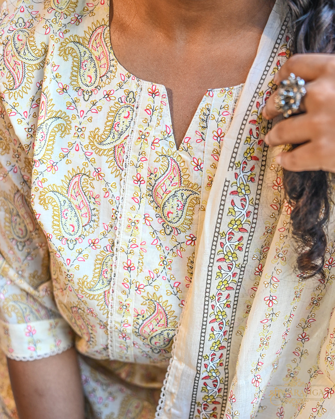 Blush Paisley Jaipur Cotton 3 Piece Suit Set - Breathable and Comfortable cotton