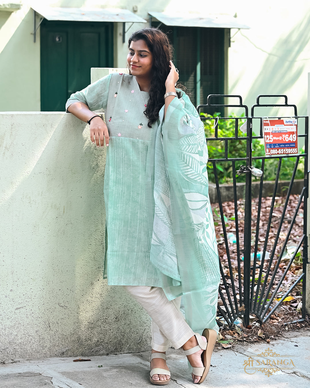 Line Cotton Embroided Top with Linen Cotton Printed Dupatta