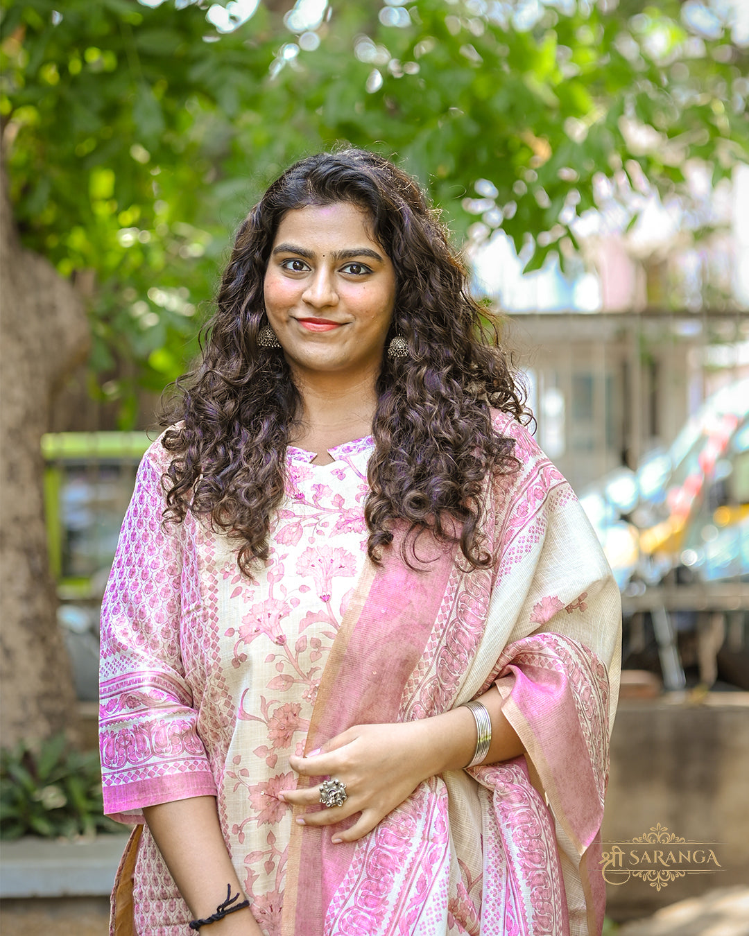 Blush Pink Tissue Linen kurti set with Dupatta