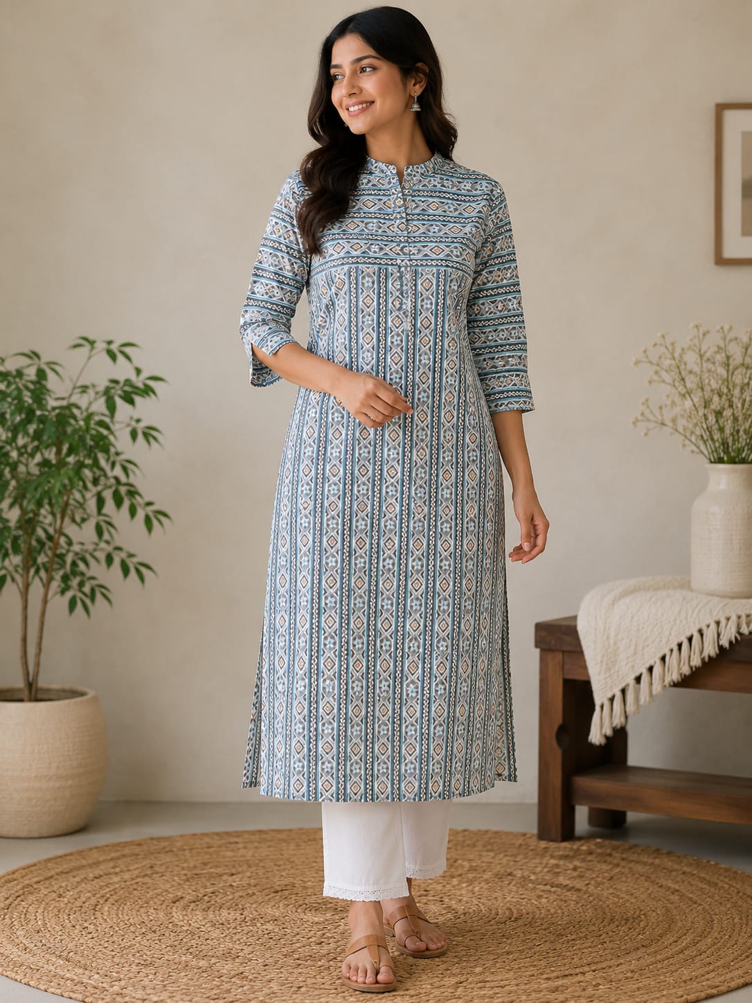 Elegant Soft Cotton Kurti with Band Collar