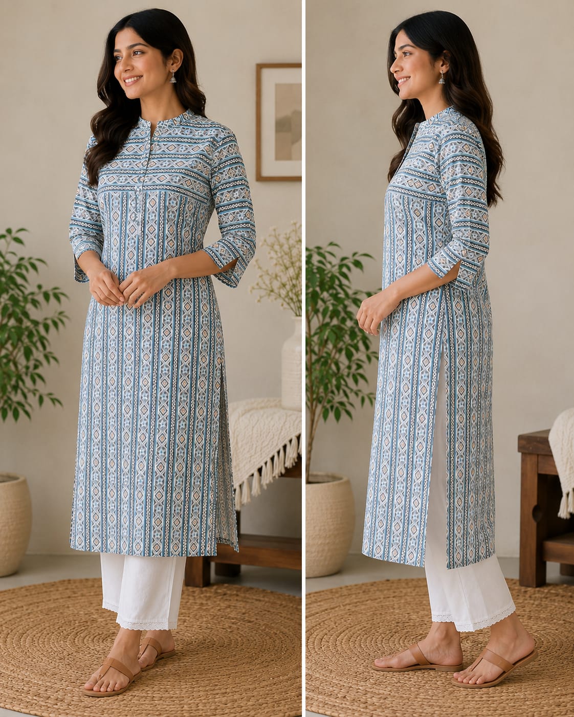 Elegant Soft Cotton Kurti with Band Collar