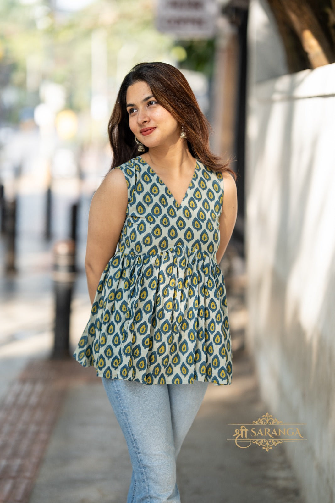 Premium Bagru Cotton (Hand block printed with natural dyes) Peplum Sleeveless Top-Breathable, Comfortable, Supersoft Cotton
