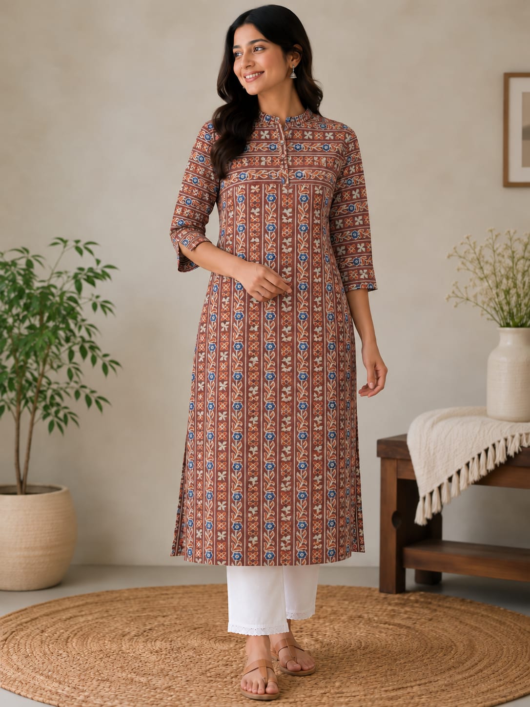 Elegant Soft Cotton Kurti with Band Collar