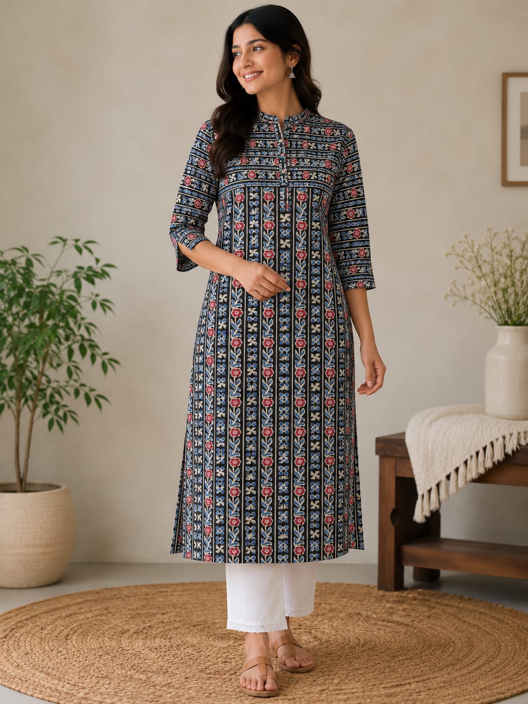 Elegant Soft Cotton Kurti with Band Collar