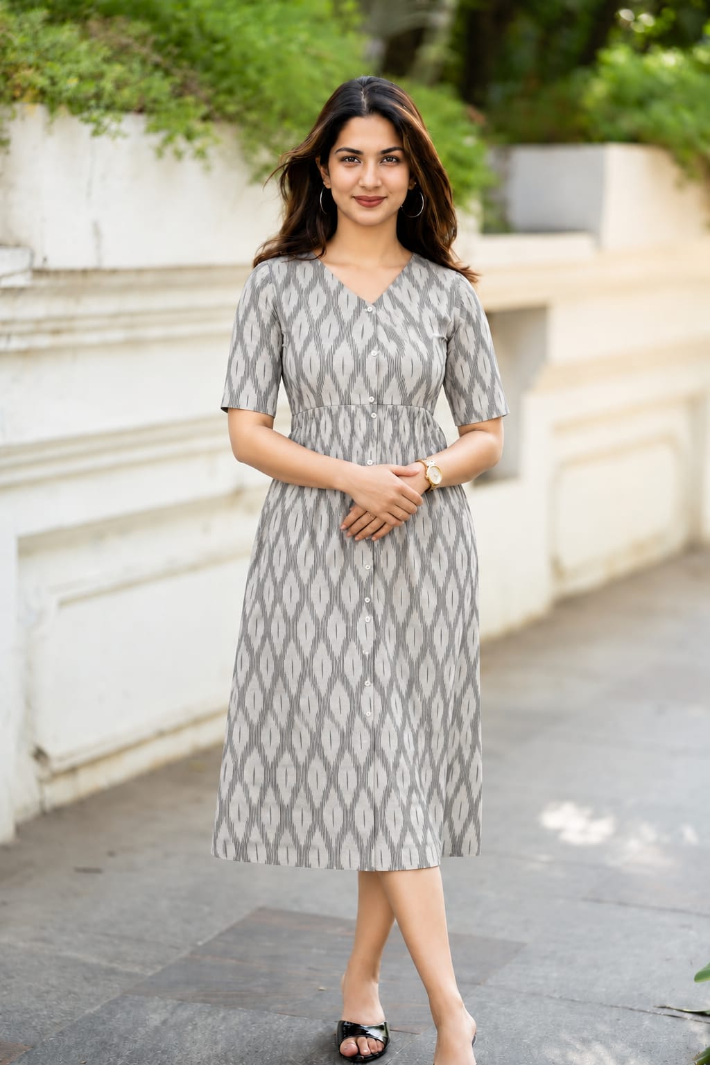 Pure Ikkat cotton Midi Dress With Pocket
