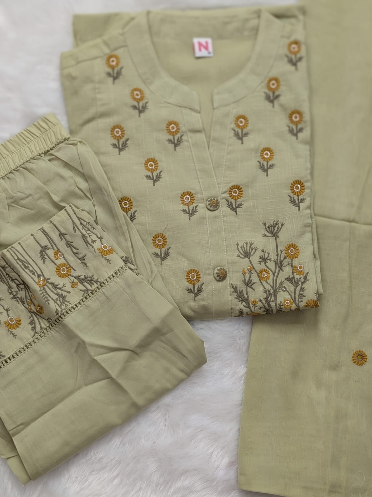 Pastel Lime Embroidered Suit Set with Dupatta