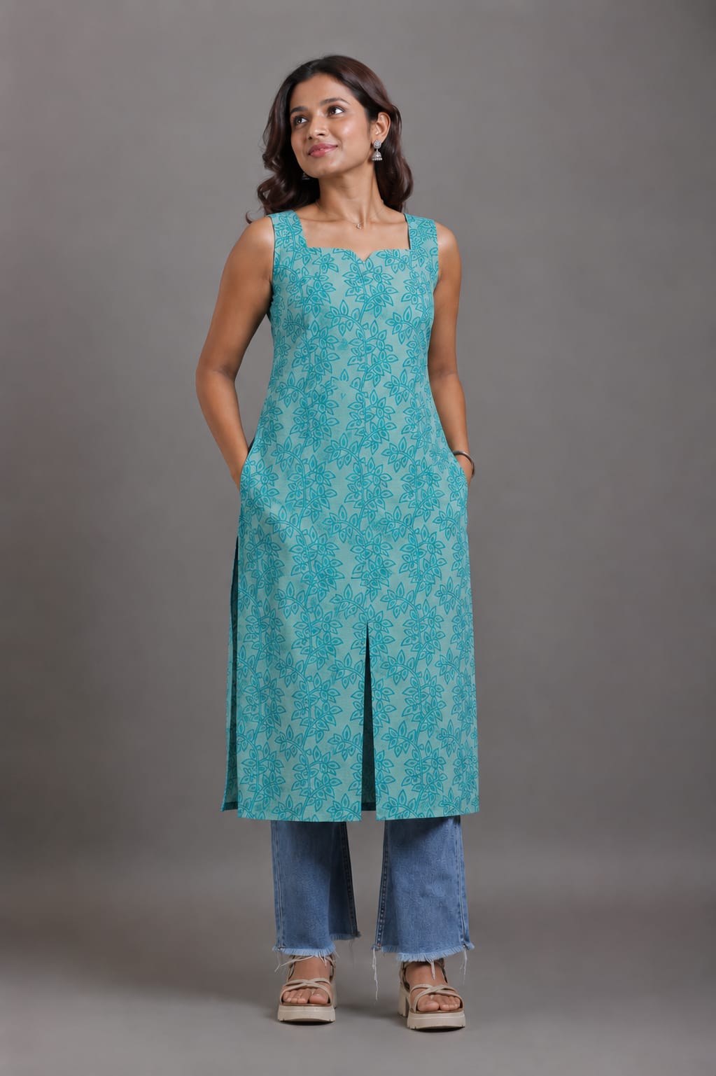 Premium Cotton Indo-western sleeveless Kurti (Top only)  – Breathable and Comfortable cotton